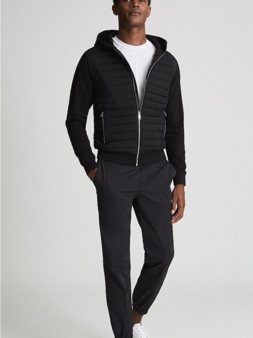 Men's Taylor Reece Black Quilted Hooded Jacket zipper pockets
